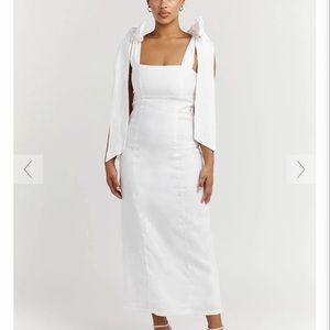 DISSH Aisle White Linen Bow Midi Dress